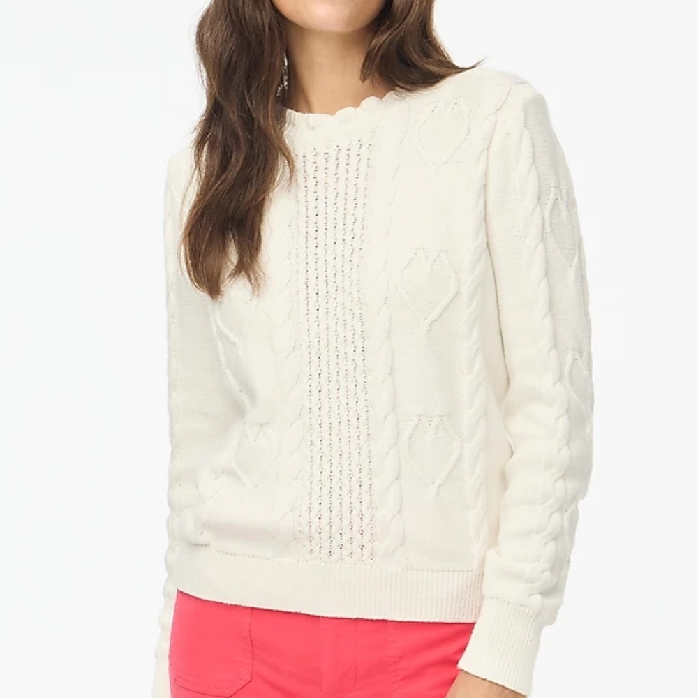 J Crew Cable-knit hearts crewneck sweater